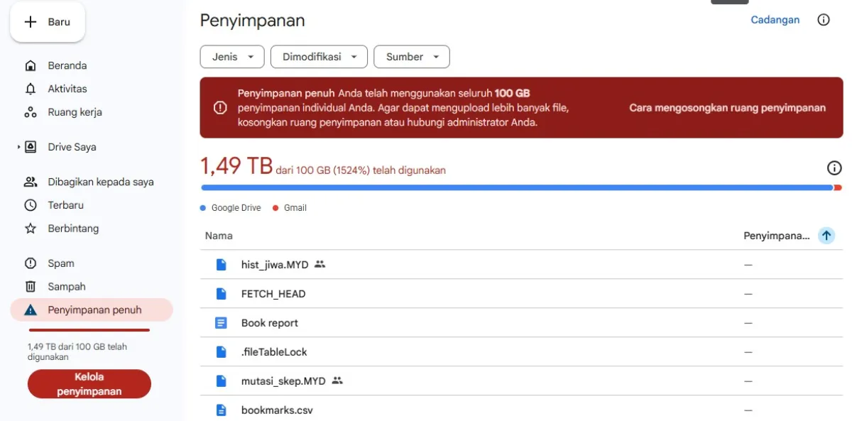 Penyimpanan Drive Penuh